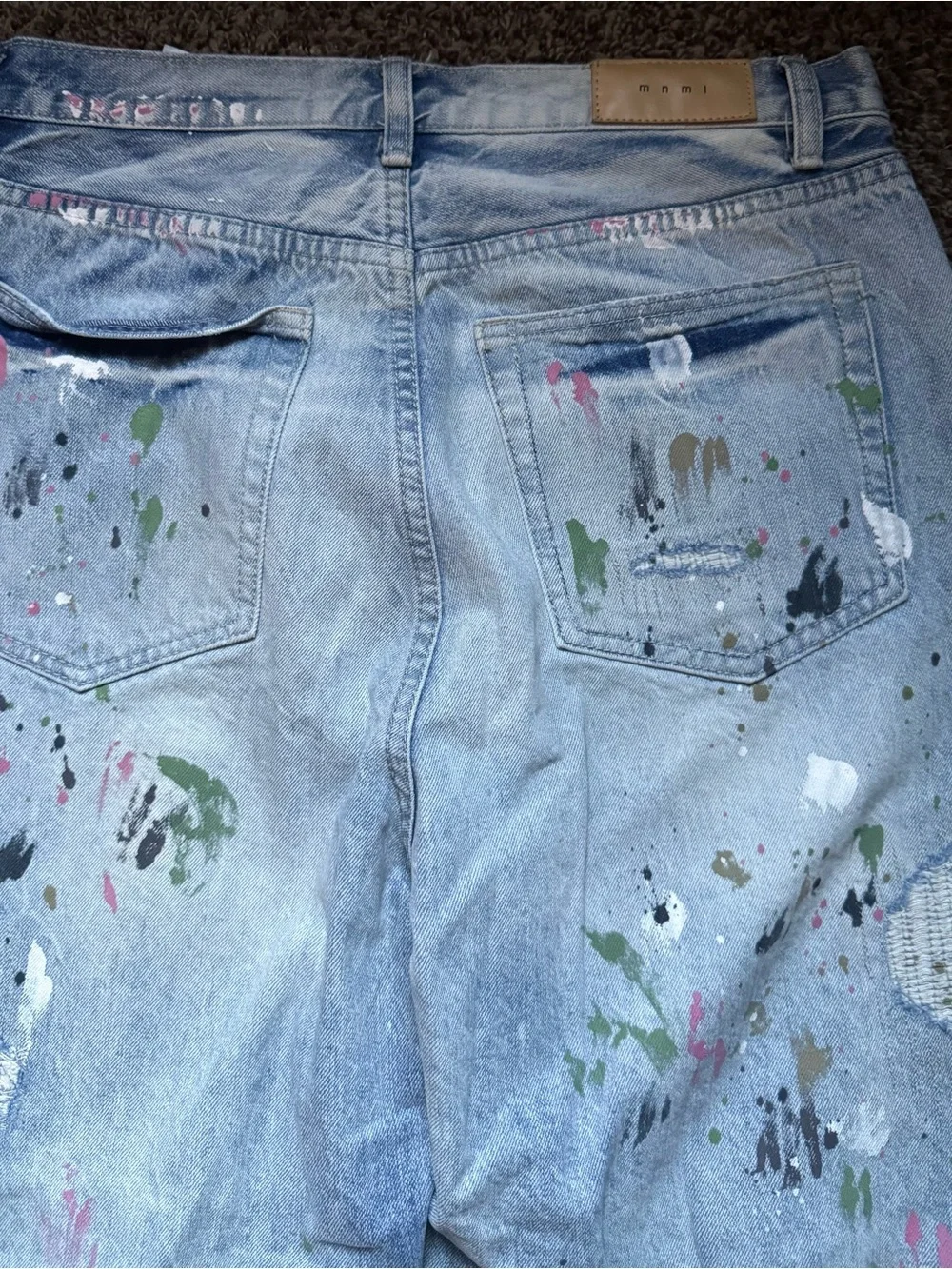 MNML Light Blue Distressed Paint-Splatter Jeans